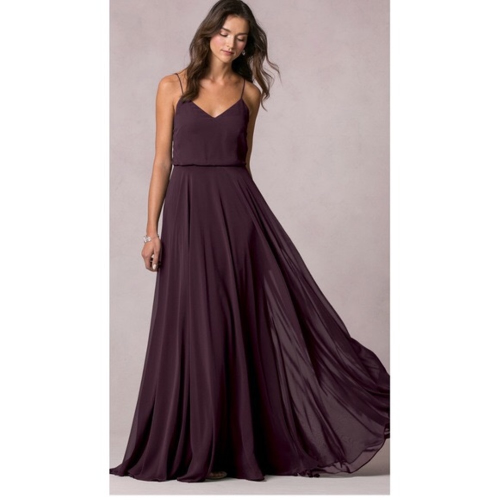 Jenny Yoo Inesse Chiffon Gown-Black Currant Size 8
